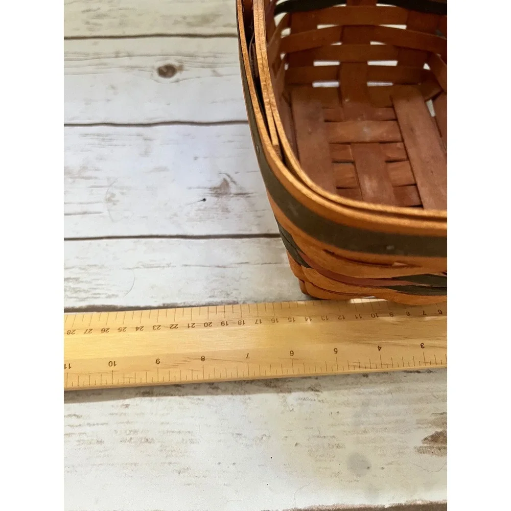 Longaberger Basket Brown Green Red Handwoven Dated 1991 Small 8.5